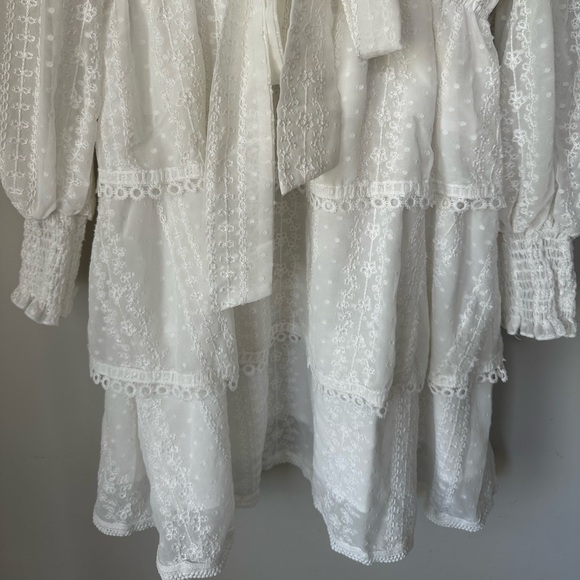 SHEIN X ELEPETRELLA Lantern Sleeve Tie Layered Hem Embroidery Chiffon Dress - MD - Picture 7 of 8